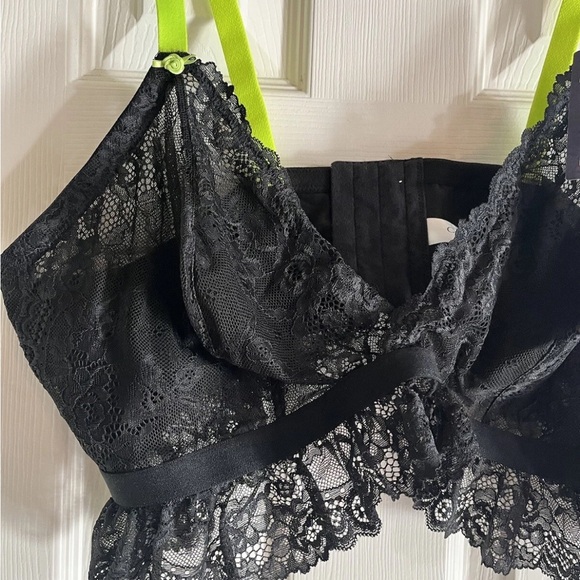 Cacique Black Lace Bralette with Bright Yellow Straps 46C - Picture 2 of 6